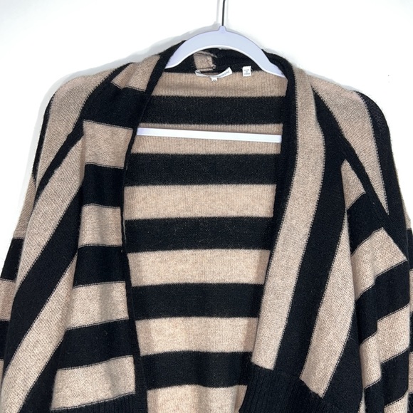 360 CASHMERE Black and Tan waterfall collar long sleeve tie front sweater - Picture 9 of 14